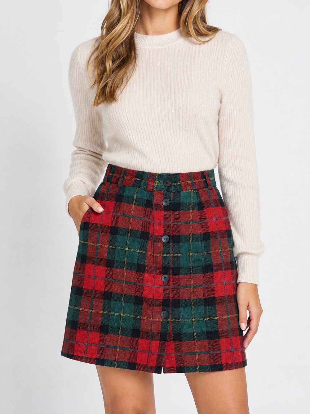 80s Central Falls Plaid Corduroy Skirt Size 00 24" Waist Whimsigoth Academic VTG